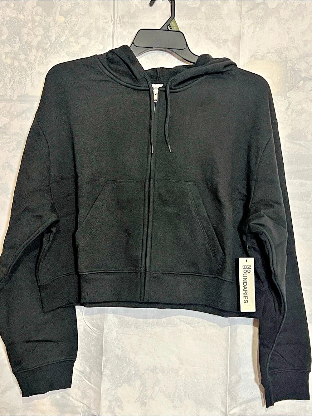 NWT No Boundaries Black Cropped Zip-Up Hoodie Sweatshirt - Size XXL